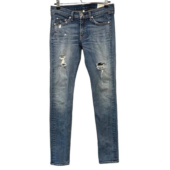 RAG & BONE Women's jeans, size 28,‎ mid-rise skinny, blue denim, distressed - Picture 1 of 14
